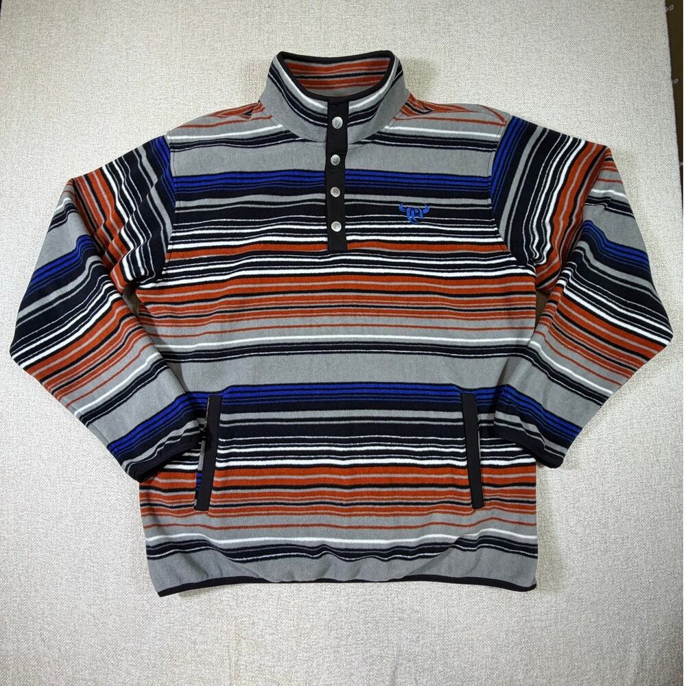 Cowboy Hardware Men XL Western Striped Fleece 1/4 Snap Pullover Sweater Ranch